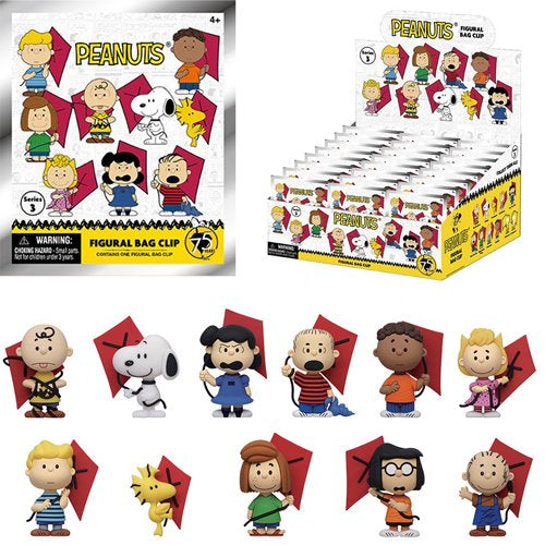 Peanuts 75th Anniversary Series 3 3D Foam Bag Clip Display Case of 24